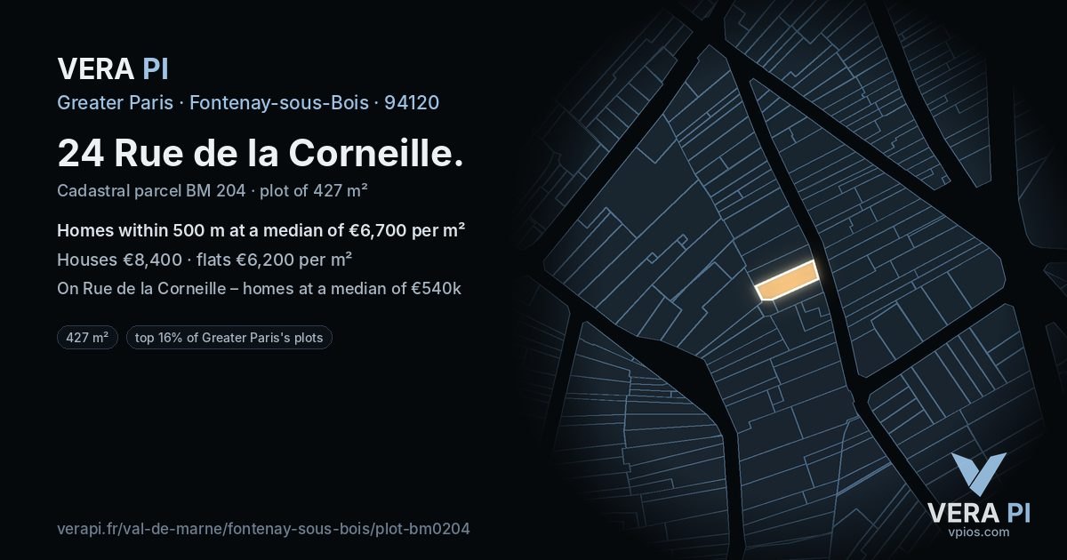 24 Rue de la Corneille, Fontenay-sous-Bois at night – the plot lit, the parcels around coloured by the prices near them