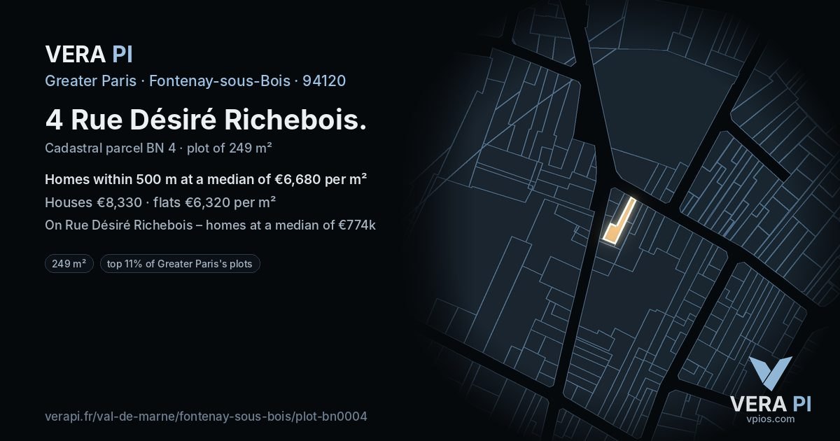 4 Rue Désiré Richebois, Fontenay-sous-Bois at night – the plot lit, the parcels around coloured by the prices near them