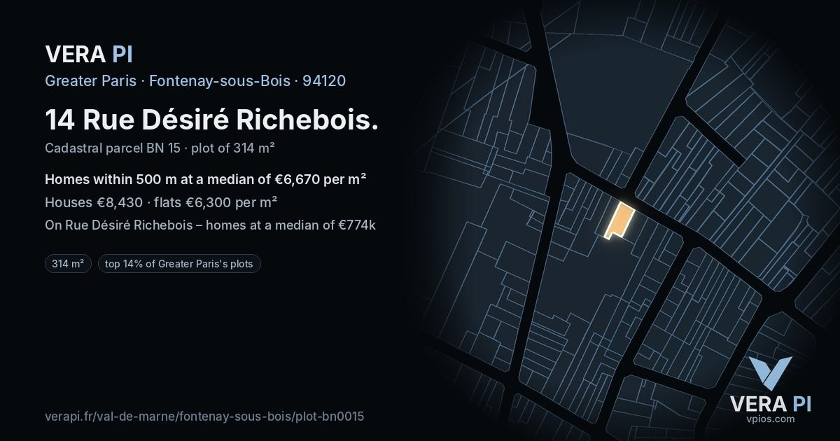 14 Rue Désiré Richebois, Fontenay-sous-Bois at night – the plot lit, the parcels around coloured by the prices near them