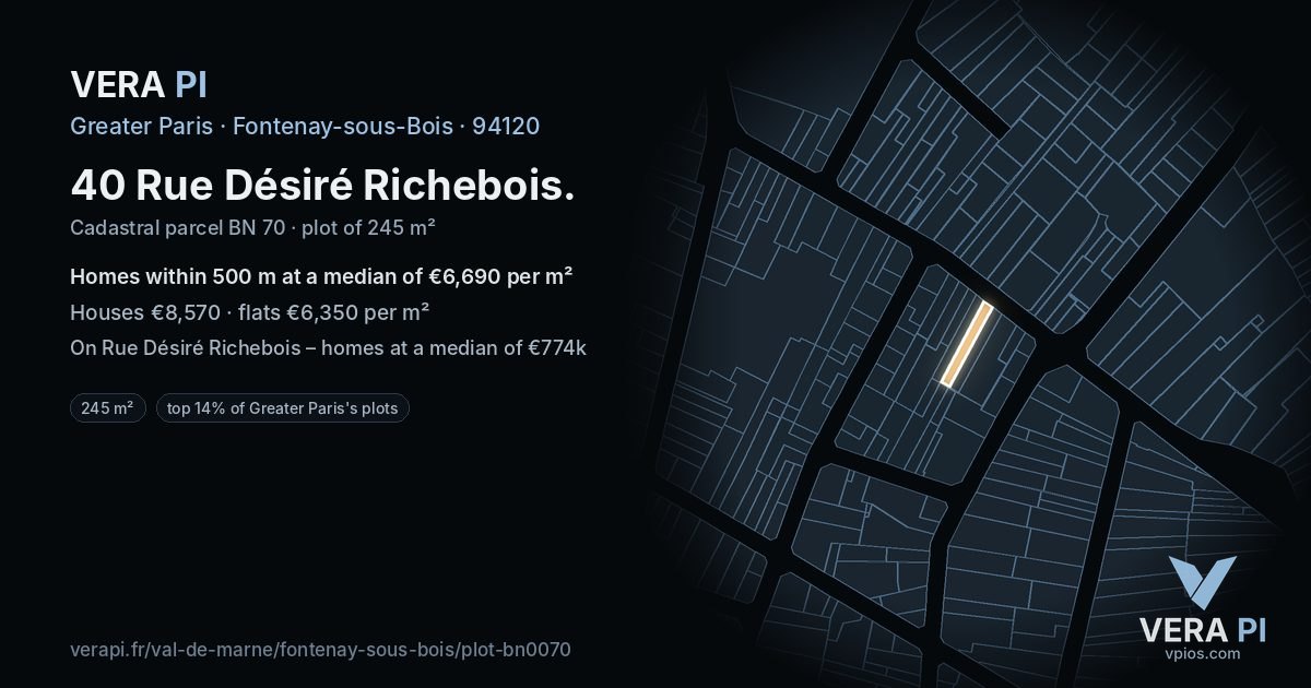 40 Rue Désiré Richebois, Fontenay-sous-Bois at night – the plot lit, the parcels around coloured by the prices near them