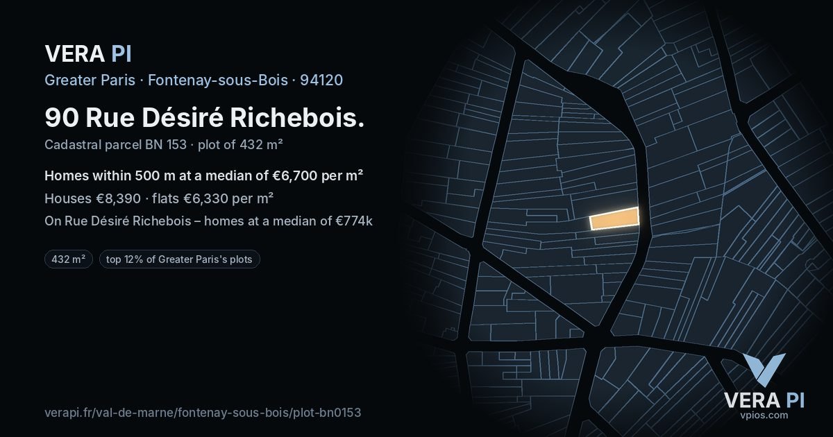 90 Rue Désiré Richebois, Fontenay-sous-Bois at night – the plot lit, the parcels around coloured by the prices near them