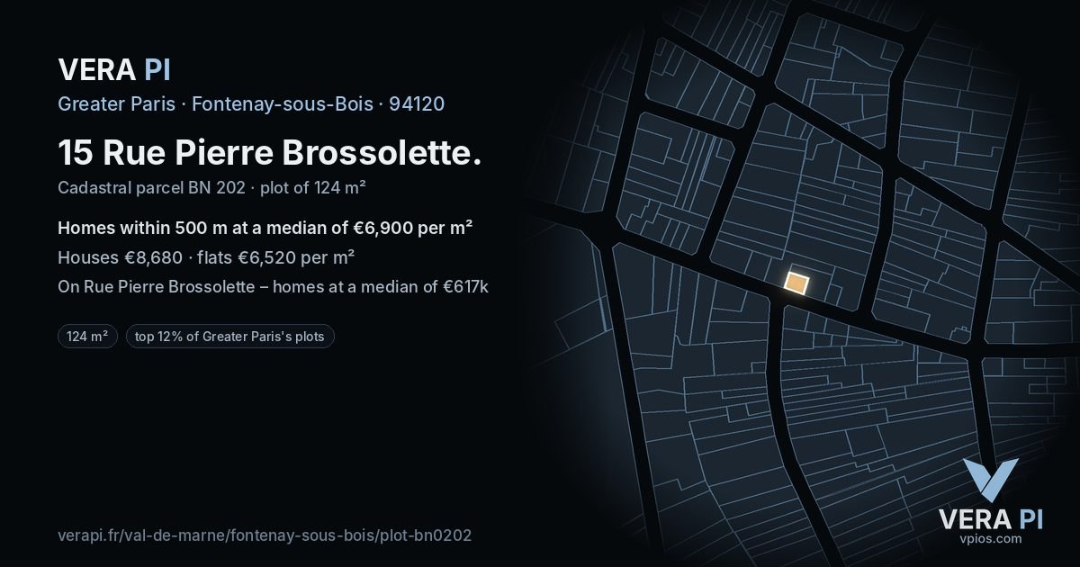15 Rue Pierre Brossolette, Fontenay-sous-Bois at night – the plot lit, the parcels around coloured by the prices near them