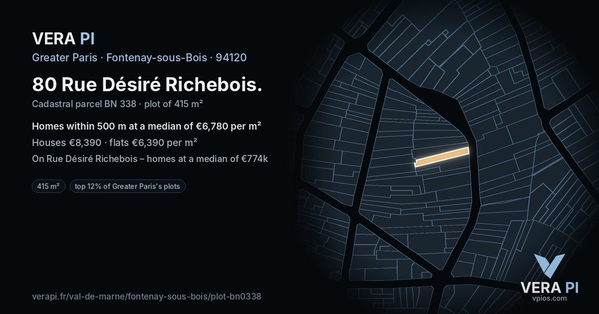 80 Rue Désiré Richebois, Fontenay-sous-Bois at night – the plot lit, the parcels around coloured by the prices near them