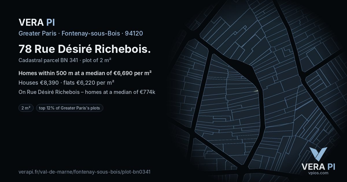 78 Rue Désiré Richebois, Fontenay-sous-Bois at night – the plot lit, the parcels around coloured by the prices near them