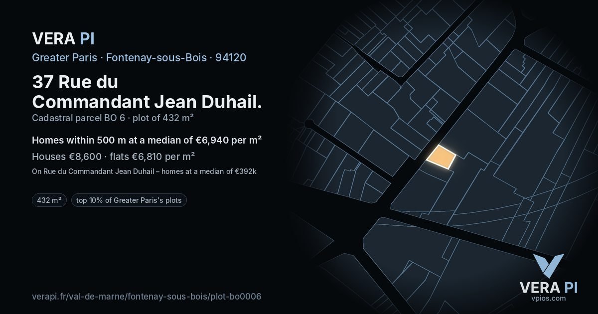 37 Rue du Commandant Jean Duhail, Fontenay-sous-Bois at night – the plot lit, the parcels around coloured by the prices near them