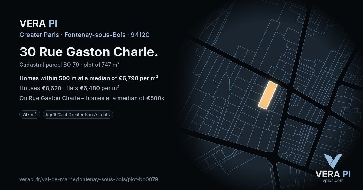 30 Rue Gaston Charle, Fontenay-sous-Bois at night – the plot lit, the parcels around coloured by the prices near them