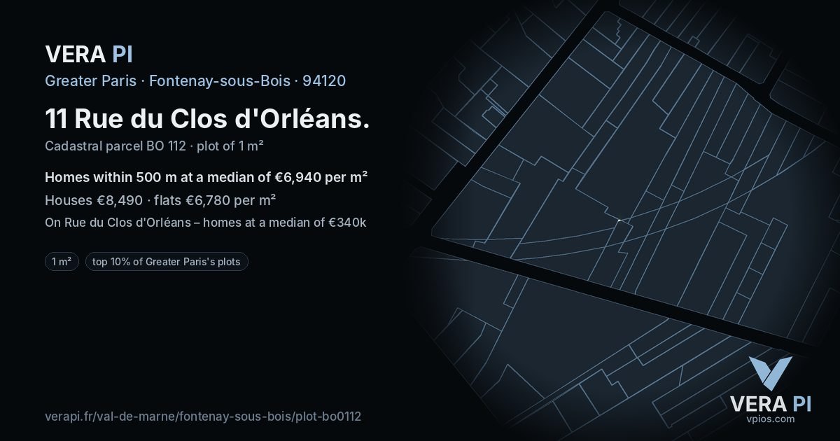 11 Rue du Clos d'Orléans, Fontenay-sous-Bois at night – the plot lit, the parcels around coloured by the prices near them