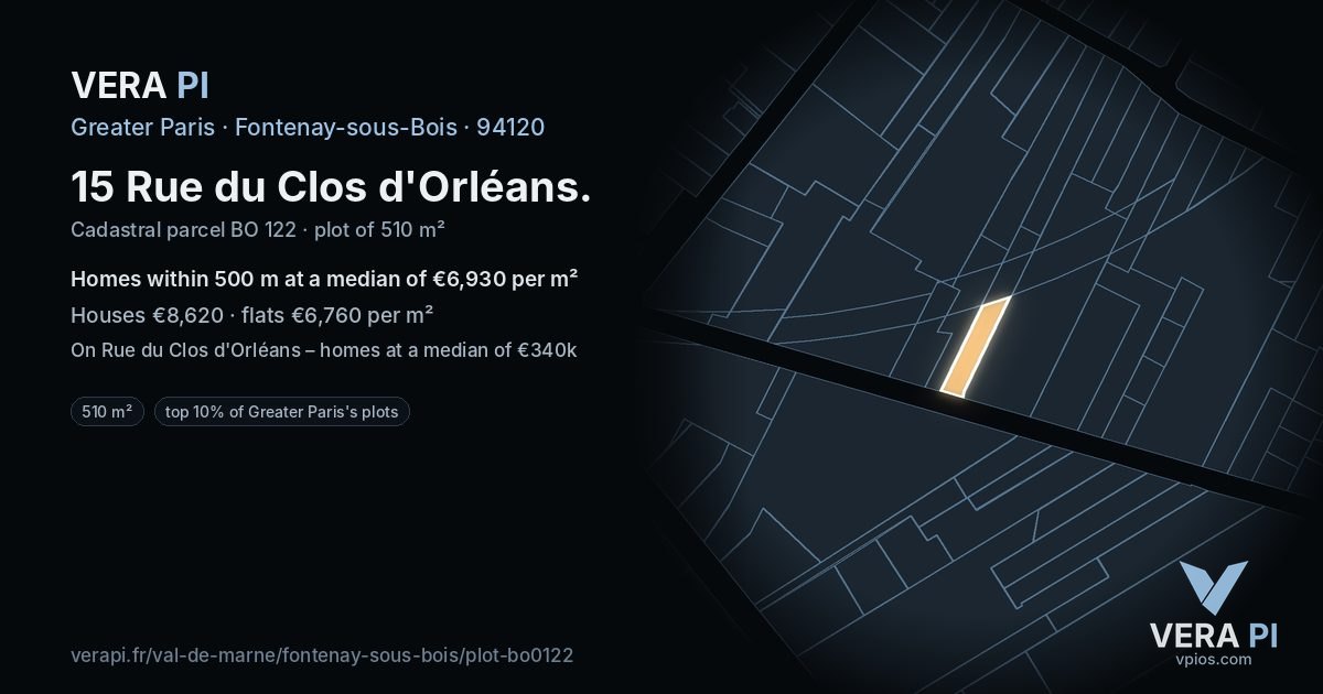 15 Rue du Clos d'Orléans, Fontenay-sous-Bois at night – the plot lit, the parcels around coloured by the prices near them
