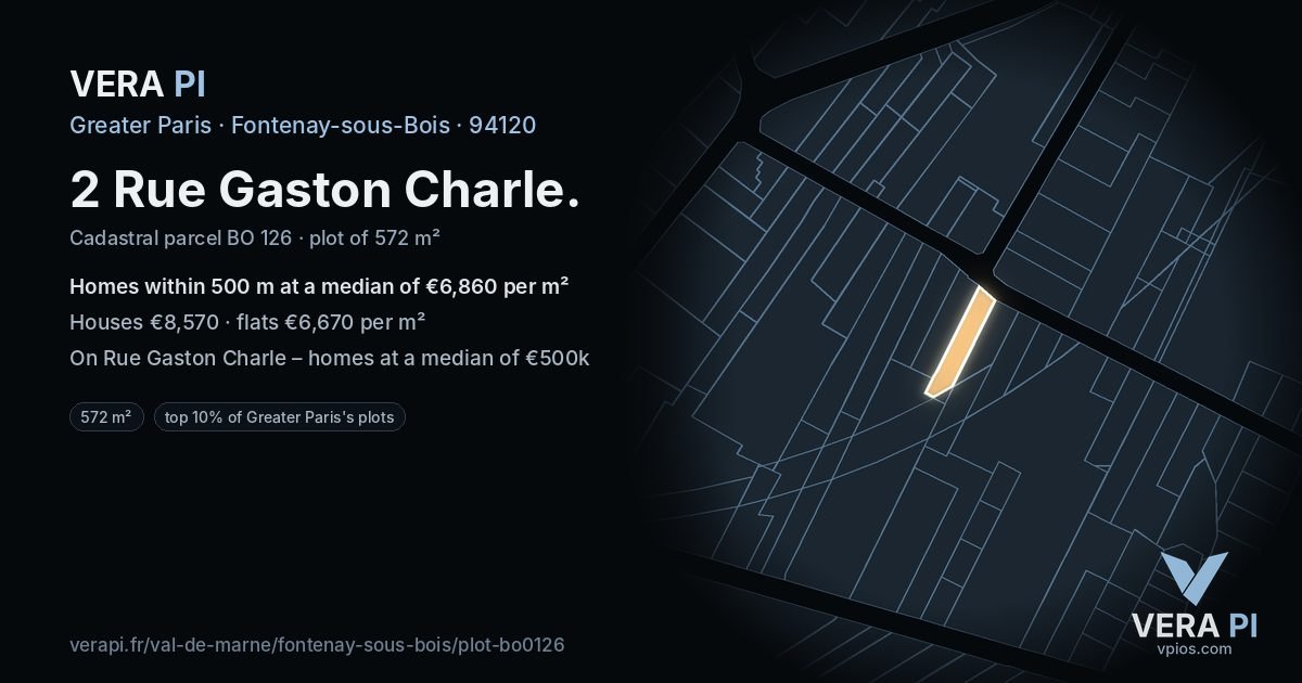 2 Rue Gaston Charle, Fontenay-sous-Bois at night – the plot lit, the parcels around coloured by the prices near them