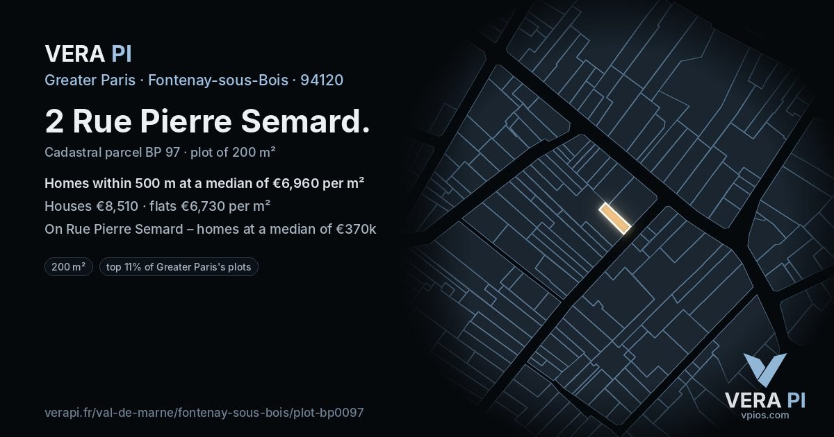 2 Rue Pierre Semard, Fontenay-sous-Bois at night – the plot lit, the parcels around coloured by the prices near them