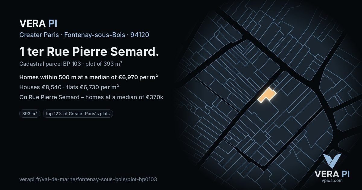 1 ter Rue Pierre Semard, Fontenay-sous-Bois at night – the plot lit, the parcels around coloured by the prices near them