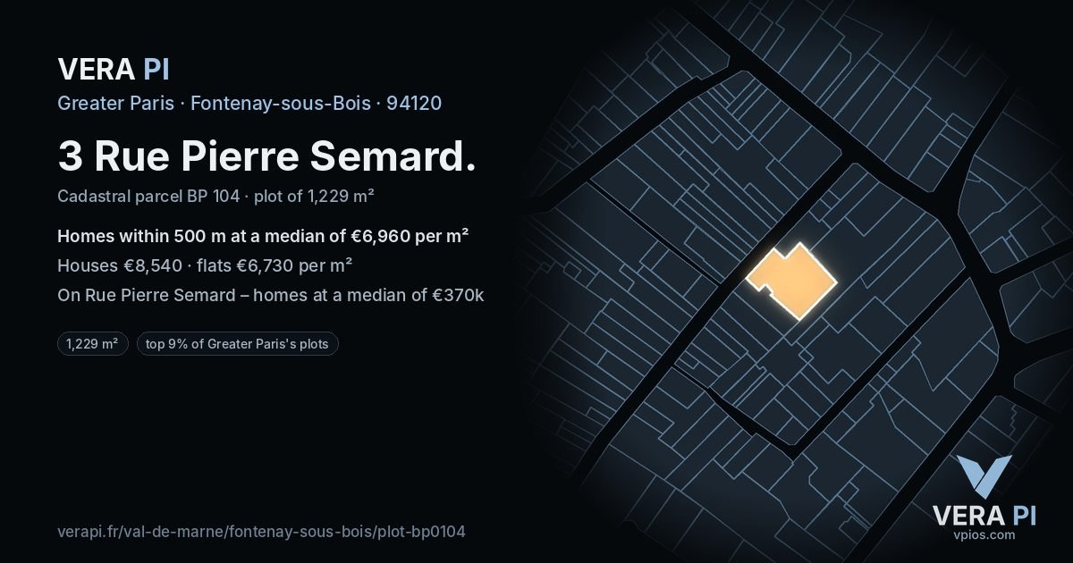 3 Rue Pierre Semard, Fontenay-sous-Bois at night – the plot lit, the parcels around coloured by the prices near them