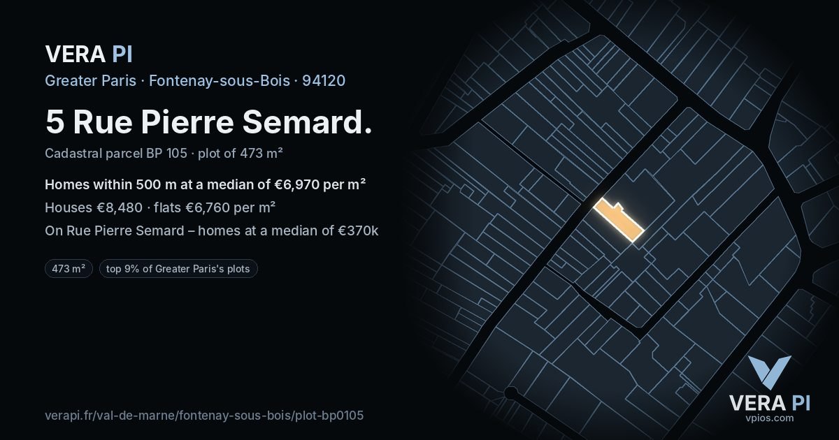 5 Rue Pierre Semard, Fontenay-sous-Bois at night – the plot lit, the parcels around coloured by the prices near them