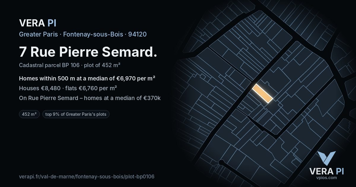 7 Rue Pierre Semard, Fontenay-sous-Bois at night – the plot lit, the parcels around coloured by the prices near them