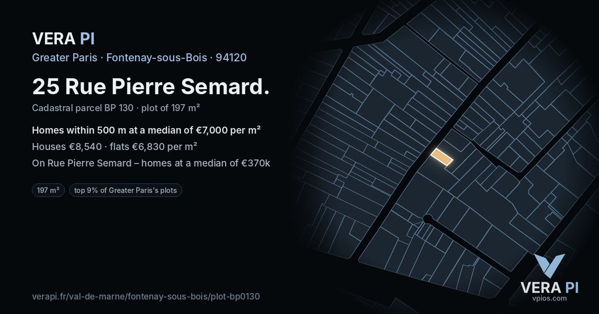 25 Rue Pierre Semard, Fontenay-sous-Bois at night – the plot lit, the parcels around coloured by the prices near them