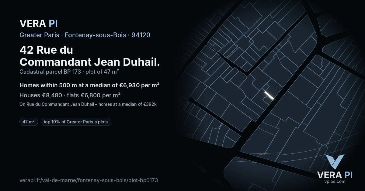 42 Rue du Commandant Jean Duhail, Fontenay-sous-Bois at night – the plot lit, the parcels around coloured by the prices near them