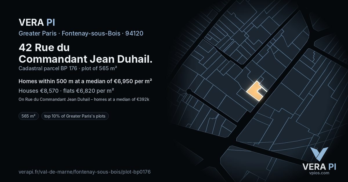 42 Rue du Commandant Jean Duhail, Fontenay-sous-Bois at night – the plot lit, the parcels around coloured by the prices near them