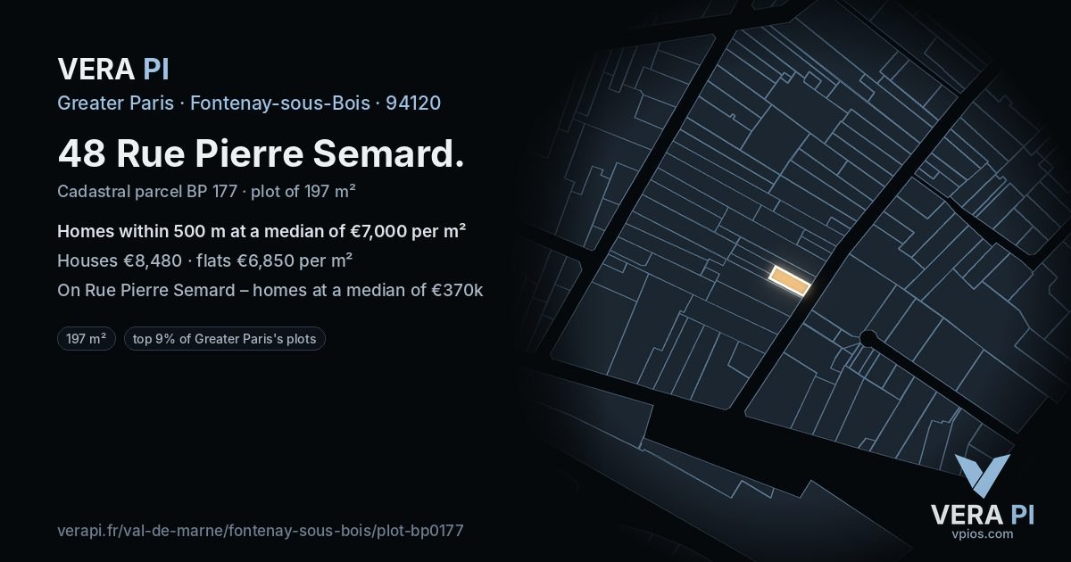 48 Rue Pierre Semard, Fontenay-sous-Bois at night – the plot lit, the parcels around coloured by the prices near them