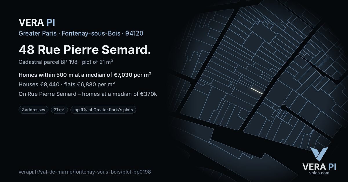 48 Rue Pierre Semard, Fontenay-sous-Bois at night – the plot lit, the parcels around coloured by the prices near them