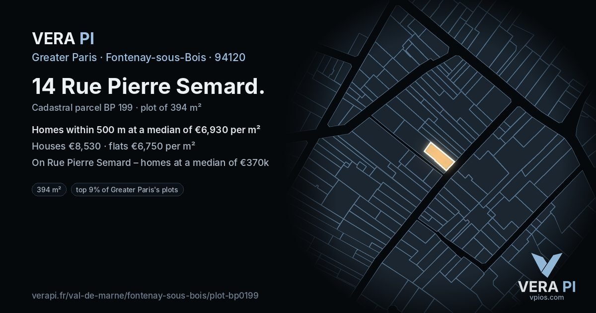 14 Rue Pierre Semard, Fontenay-sous-Bois at night – the plot lit, the parcels around coloured by the prices near them
