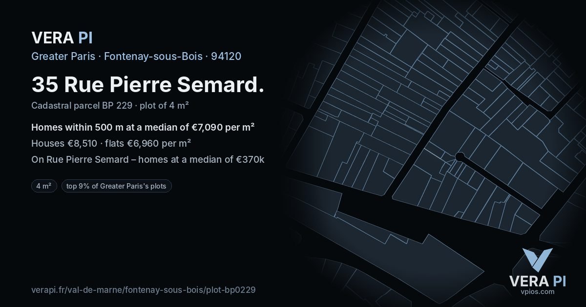 35 Rue Pierre Semard, Fontenay-sous-Bois at night – the plot lit, the parcels around coloured by the prices near them