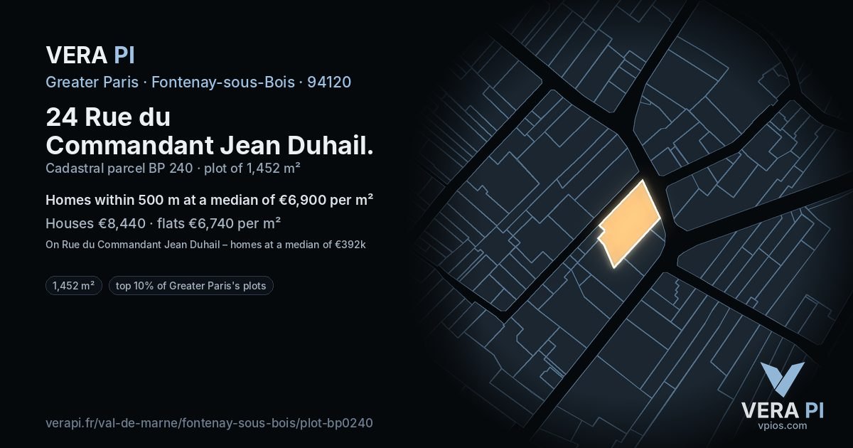 24 Rue du Commandant Jean Duhail, Fontenay-sous-Bois at night – the plot lit, the parcels around coloured by the prices near them