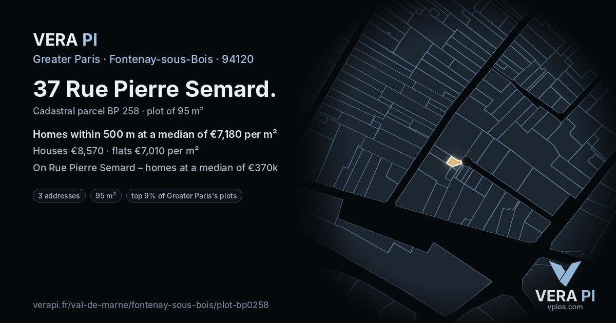 37 Rue Pierre Semard, Fontenay-sous-Bois at night – the plot lit, the parcels around coloured by the prices near them