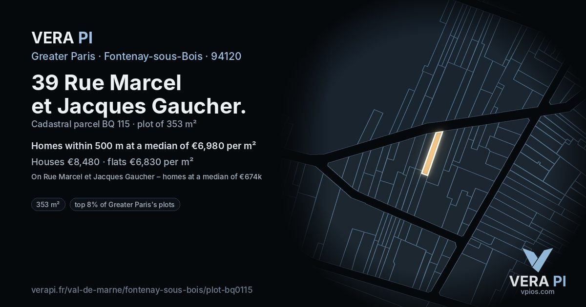 39 Rue Marcel et Jacques Gaucher, Fontenay-sous-Bois at night – the plot lit, the parcels around coloured by the prices near them