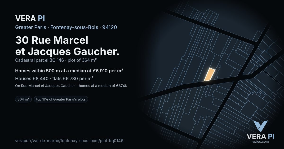 30 Rue Marcel et Jacques Gaucher, Fontenay-sous-Bois at night – the plot lit, the parcels around coloured by the prices near them