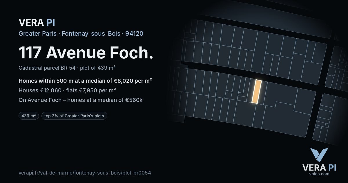 117 Avenue Foch, Fontenay-sous-Bois at night – the plot lit, the parcels around coloured by the prices near them