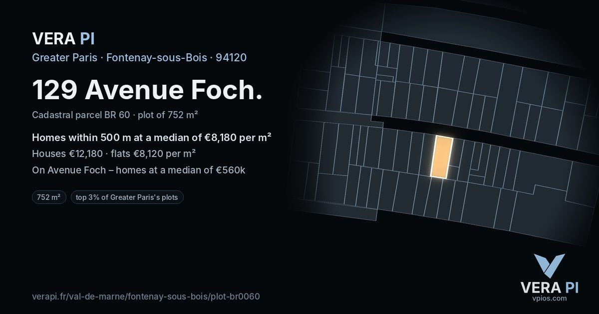 129 Avenue Foch, Fontenay-sous-Bois at night – the plot lit, the parcels around coloured by the prices near them