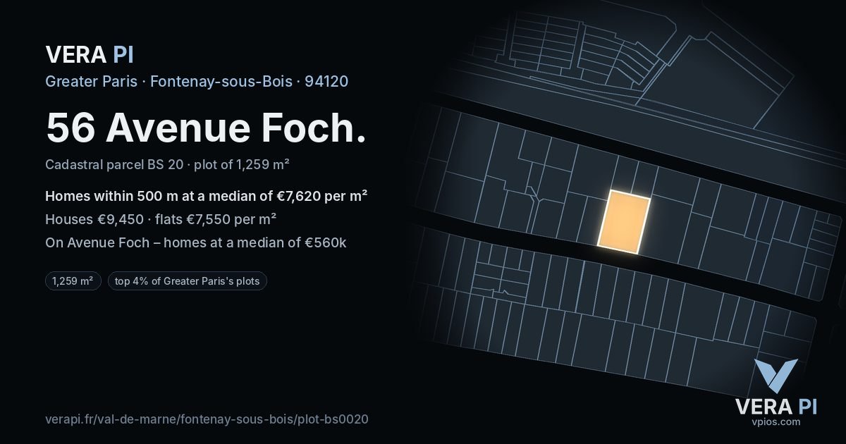 56 Avenue Foch, Fontenay-sous-Bois at night – the plot lit, the parcels around coloured by the prices near them