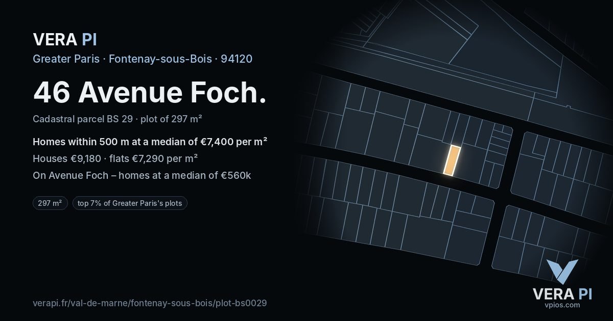 46 Avenue Foch, Fontenay-sous-Bois at night – the plot lit, the parcels around coloured by the prices near them