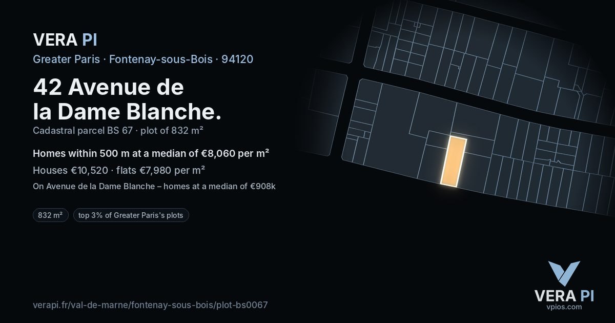 42 Avenue de la Dame Blanche, Fontenay-sous-Bois at night – the plot lit, the parcels around coloured by the prices near them