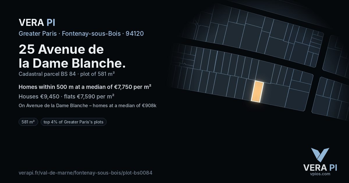 25 Avenue de la Dame Blanche, Fontenay-sous-Bois at night – the plot lit, the parcels around coloured by the prices near them
