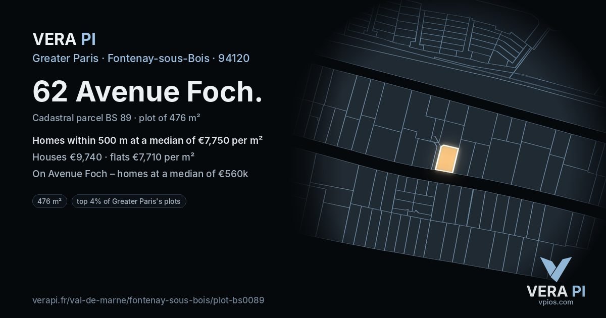 62 Avenue Foch, Fontenay-sous-Bois at night – the plot lit, the parcels around coloured by the prices near them