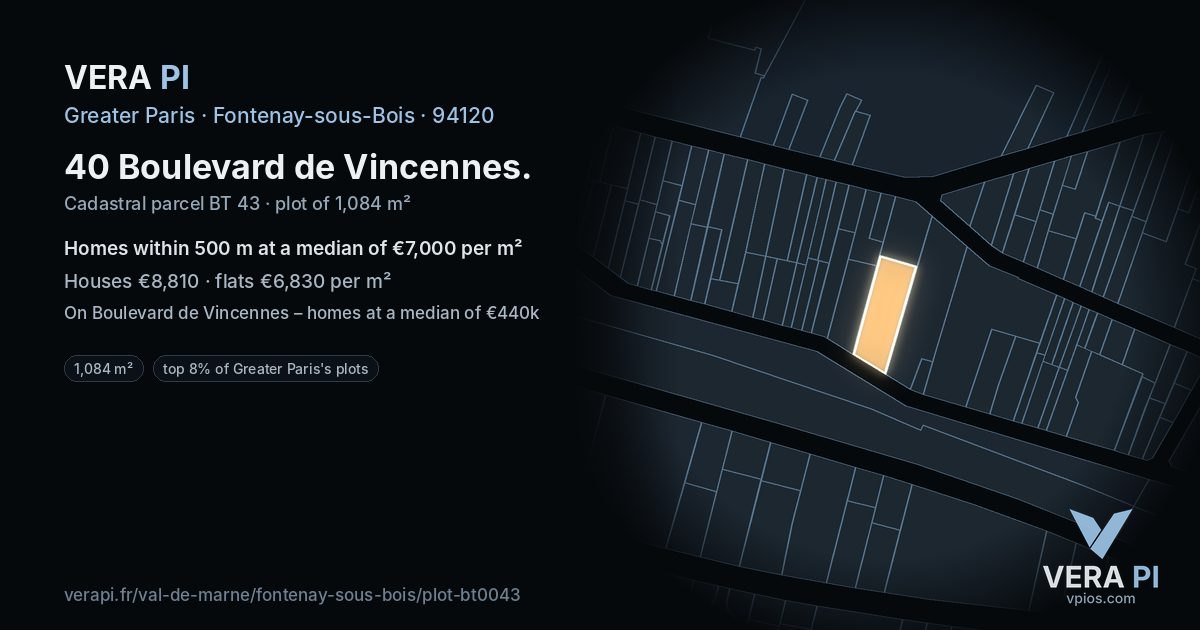 40 Boulevard de Vincennes, Fontenay-sous-Bois at night – the plot lit, the parcels around coloured by the prices near them