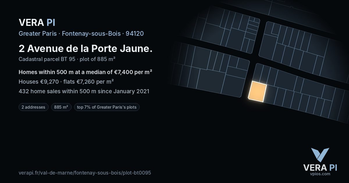 2 Avenue de la Porte Jaune, Fontenay-sous-Bois at night – the plot lit, the parcels around coloured by the prices near them