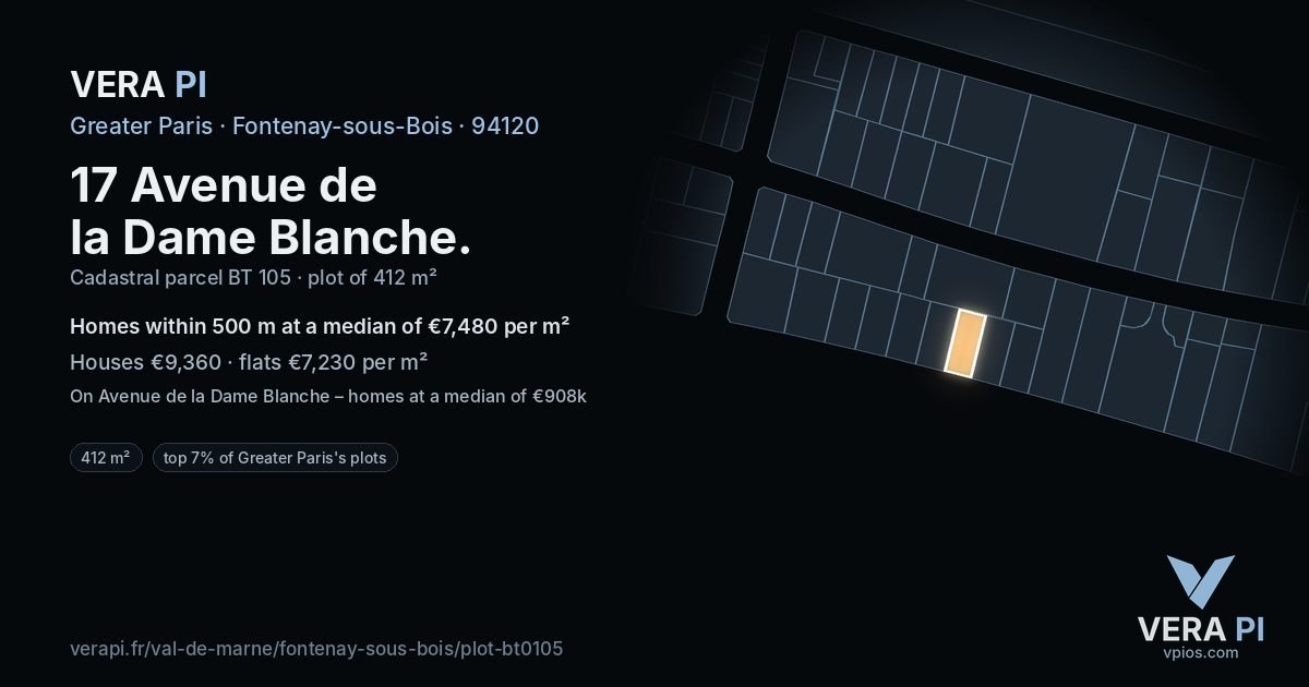 17 Avenue de la Dame Blanche, Fontenay-sous-Bois at night – the plot lit, the parcels around coloured by the prices near them