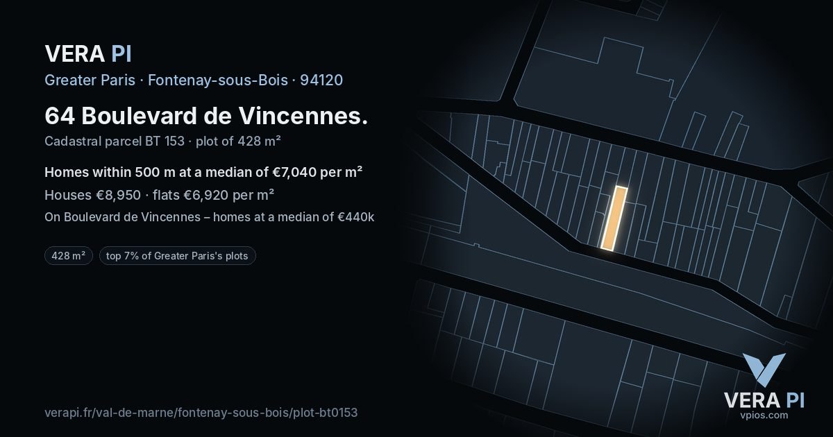 64 Boulevard de Vincennes, Fontenay-sous-Bois at night – the plot lit, the parcels around coloured by the prices near them