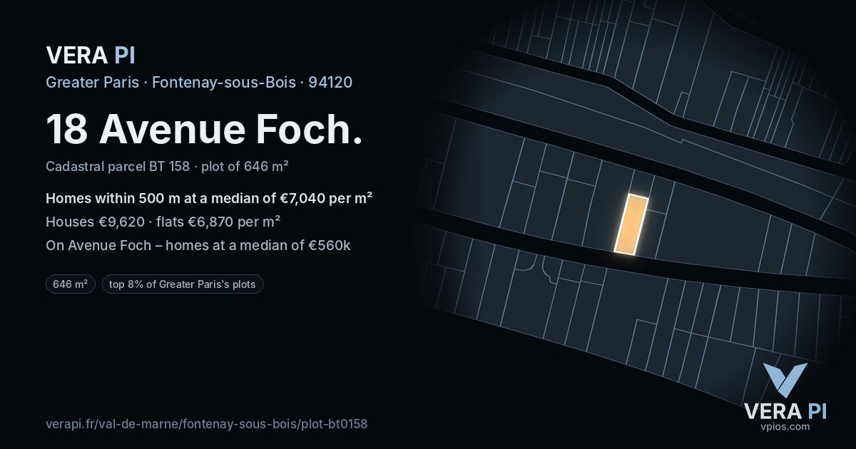 18 Avenue Foch, Fontenay-sous-Bois at night – the plot lit, the parcels around coloured by the prices near them