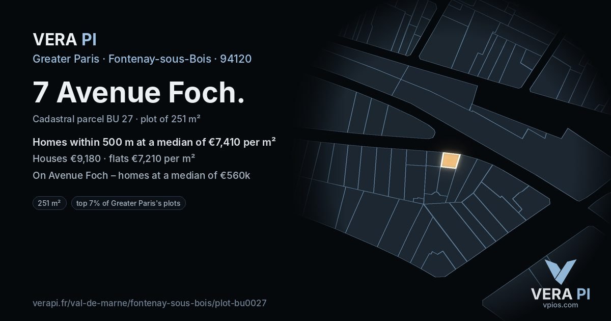 7 Avenue Foch, Fontenay-sous-Bois at night – the plot lit, the parcels around coloured by the prices near them
