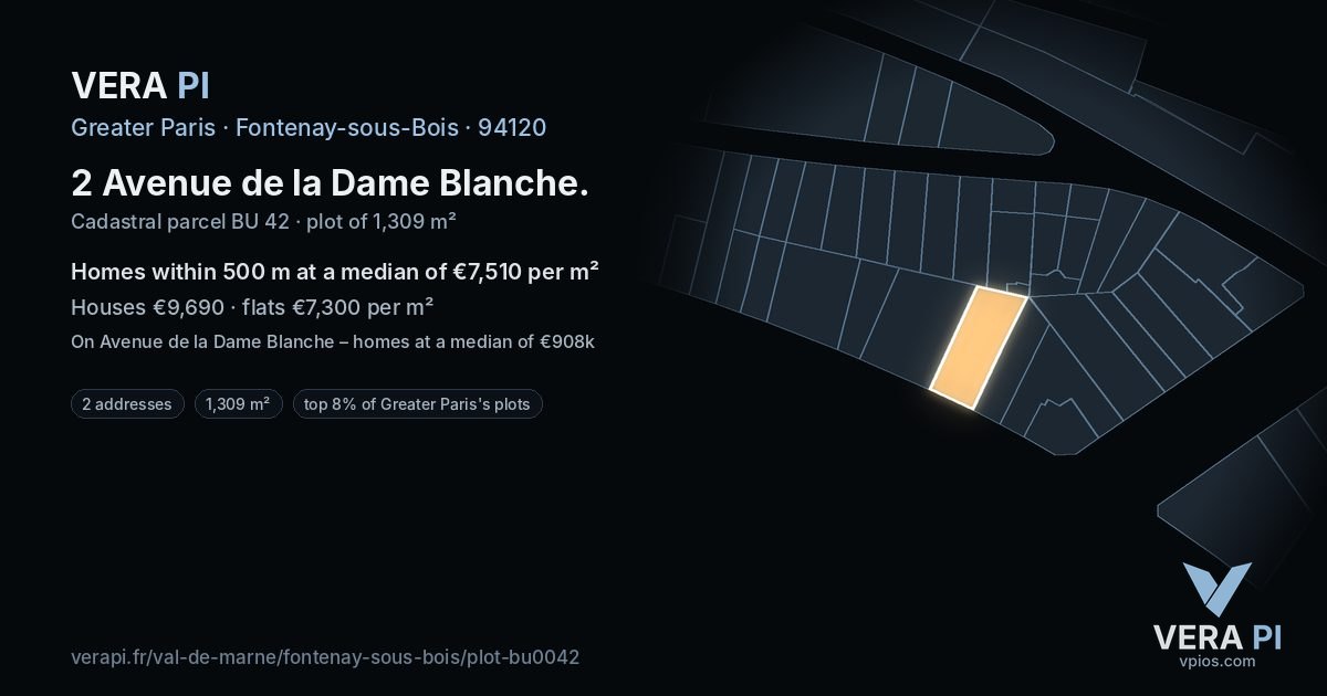 2 Avenue de la Dame Blanche, Fontenay-sous-Bois at night – the plot lit, the parcels around coloured by the prices near them