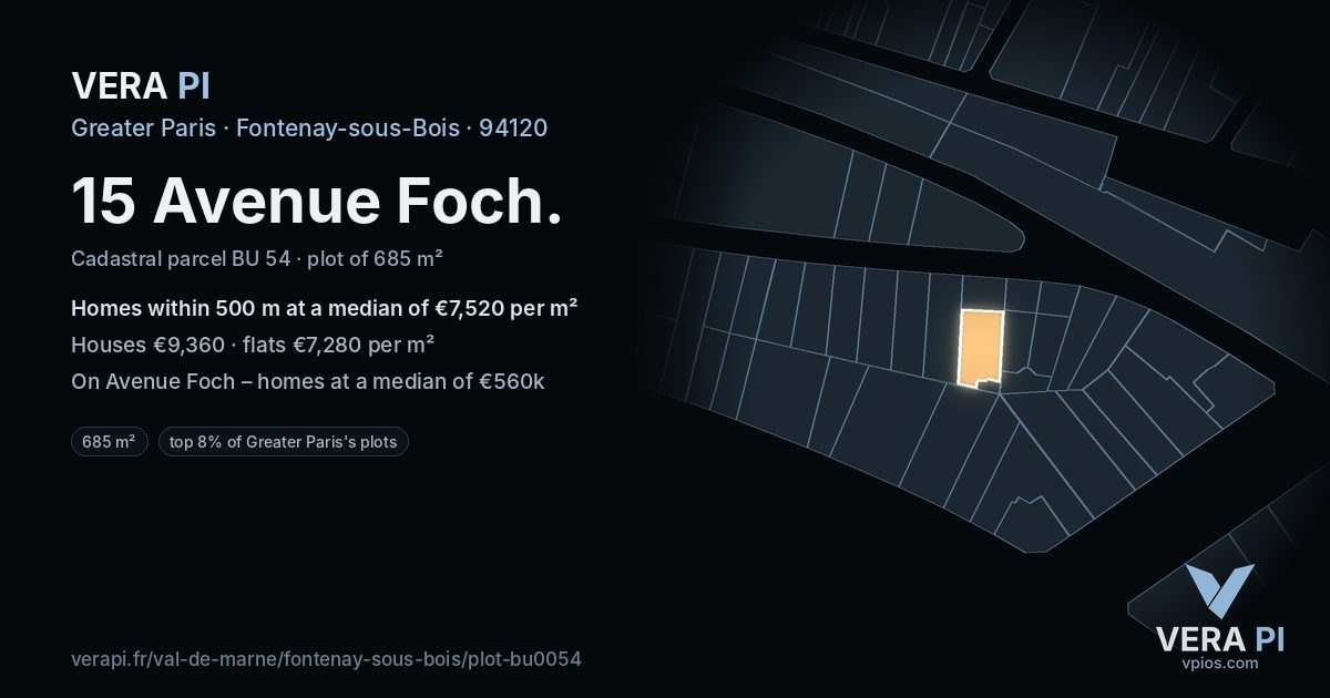 15 Avenue Foch, Fontenay-sous-Bois at night – the plot lit, the parcels around coloured by the prices near them