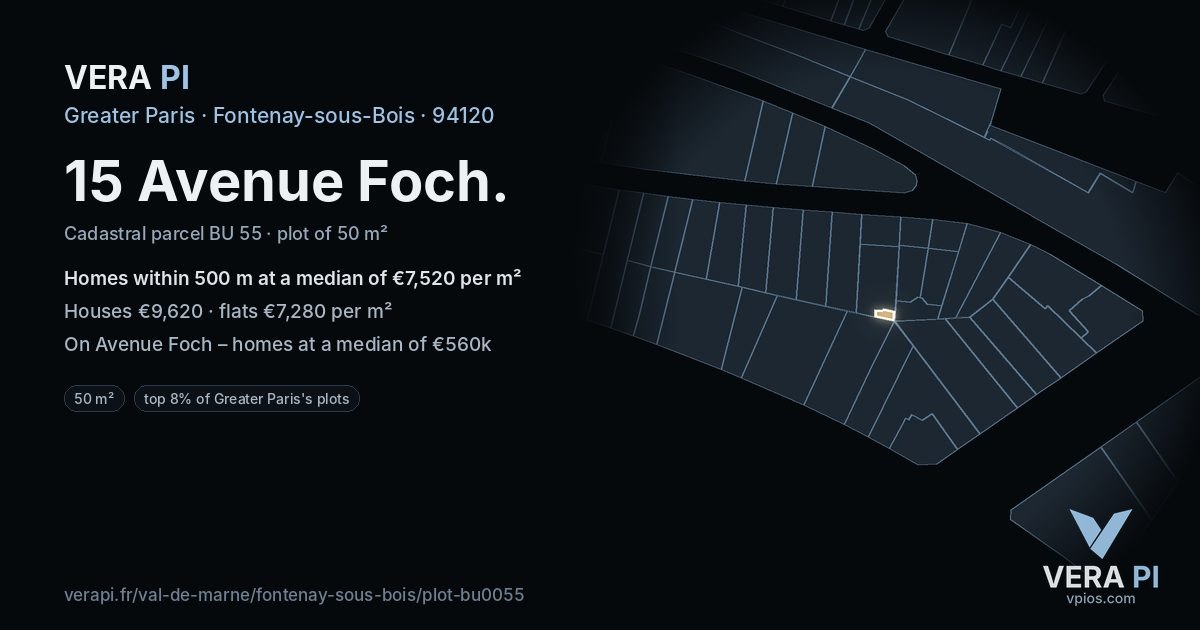 15 Avenue Foch, Fontenay-sous-Bois at night – the plot lit, the parcels around coloured by the prices near them