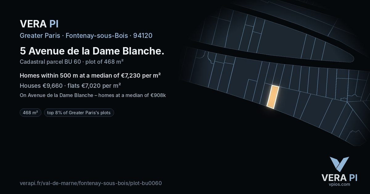 5 Avenue de la Dame Blanche, Fontenay-sous-Bois at night – the plot lit, the parcels around coloured by the prices near them