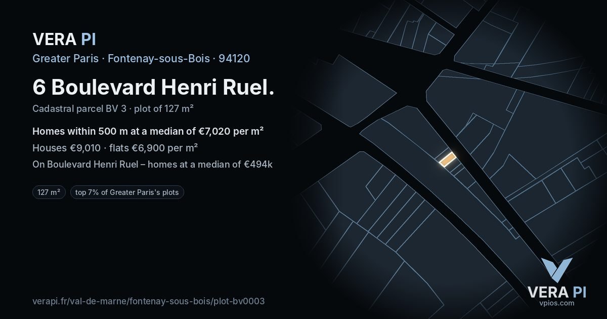 6 Boulevard Henri Ruel, Fontenay-sous-Bois at night – the plot lit, the parcels around coloured by the prices near them