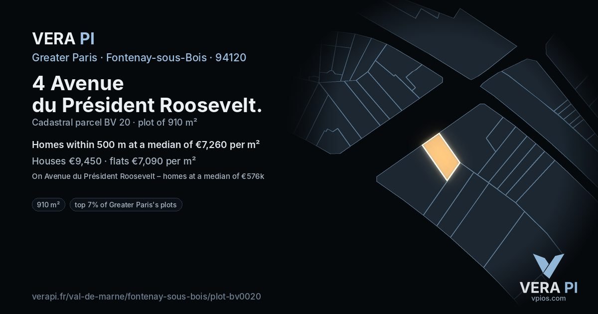 4 Avenue du Président Roosevelt, Fontenay-sous-Bois at night – the plot lit, the parcels around coloured by the prices near them