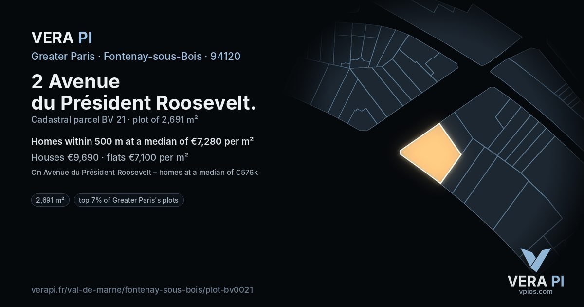 2 Avenue du Président Roosevelt, Fontenay-sous-Bois at night – the plot lit, the parcels around coloured by the prices near them