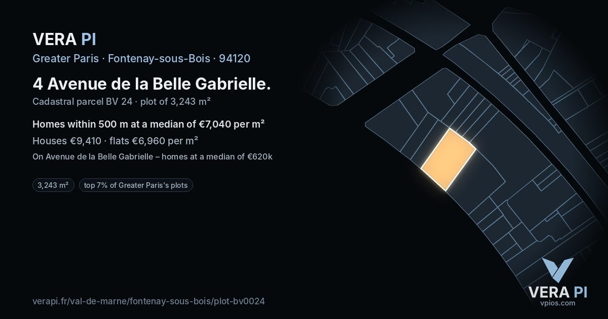 4 Avenue de la Belle Gabrielle, Fontenay-sous-Bois at night – the plot lit, the parcels around coloured by the prices near them